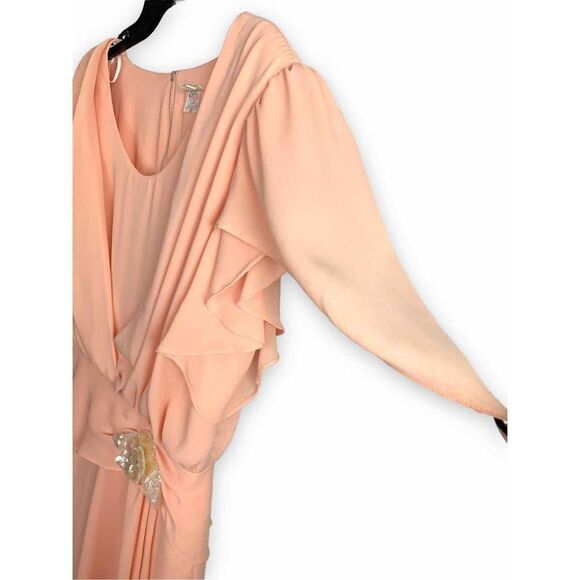 Late 70’s Early 80’s Midi Chiffon Flutter Dress - Picture 4 of 11